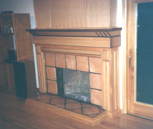 Custom wood and tile fireplace mantel San Ramon California